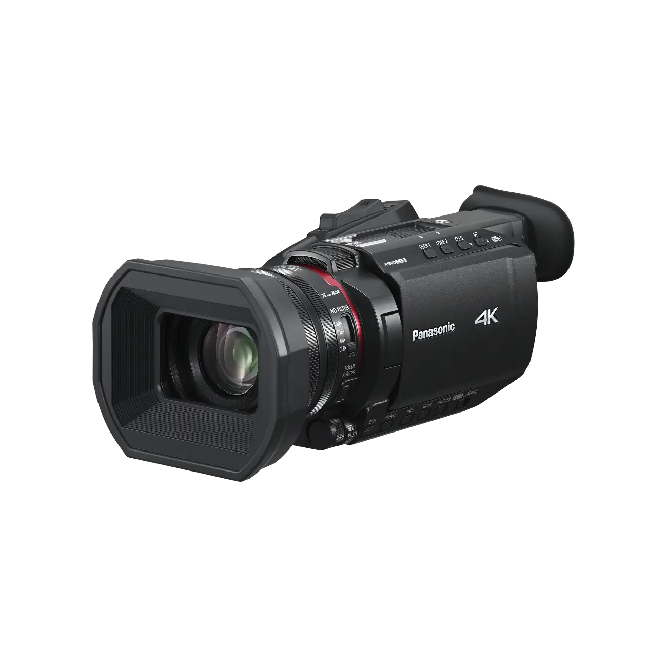 Panasonic HC-X1600E 4K 60p Professional Camcorder shown with its lens extended and viewfinder visible.