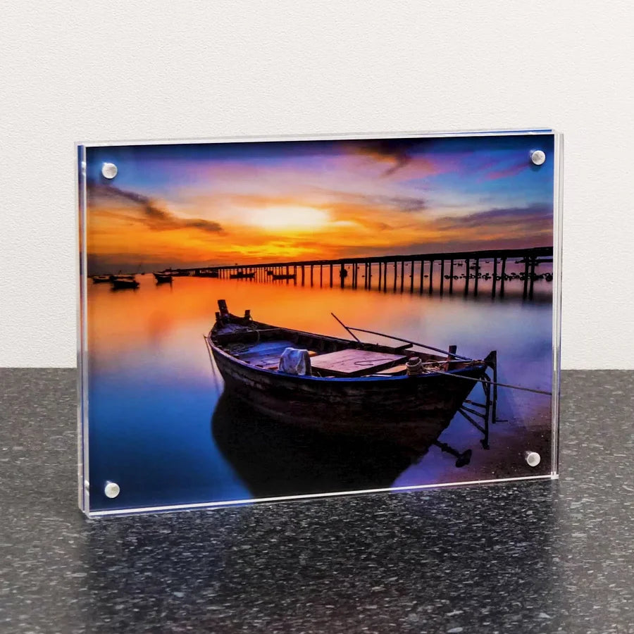 PermaJet Acrylic Block Frame 8X6" front angle with image installed