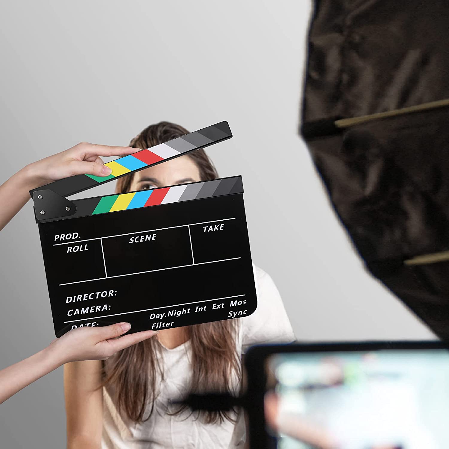 Acrylic Plastic Director's Film Clapboard Scene Clapper Board - Kit - Black