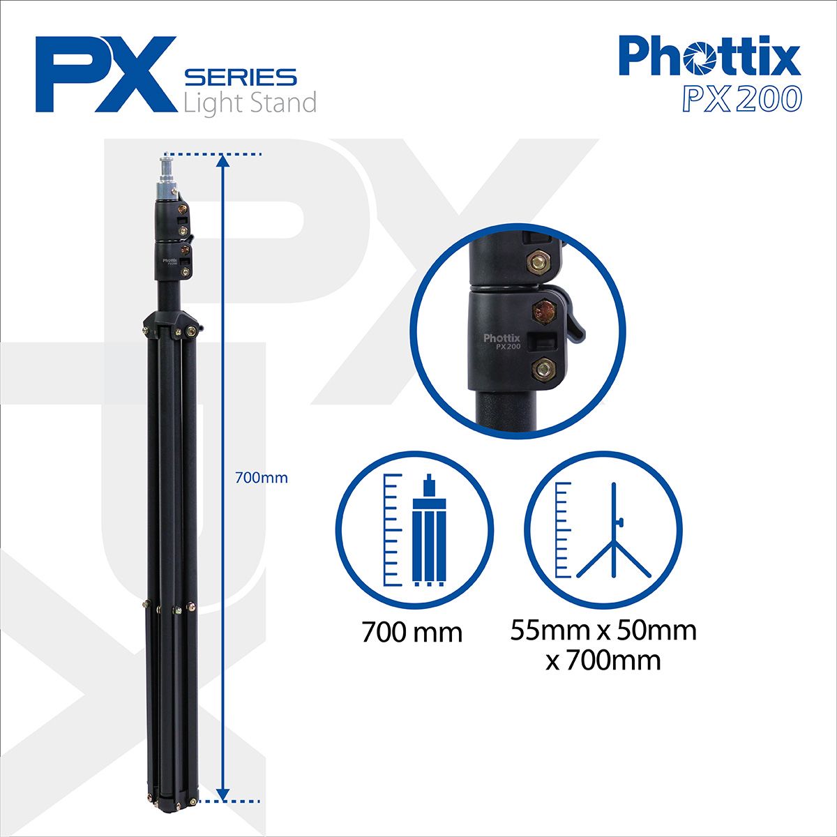 Phottix PX-200 Light Stand 200cm - Charcoal Black