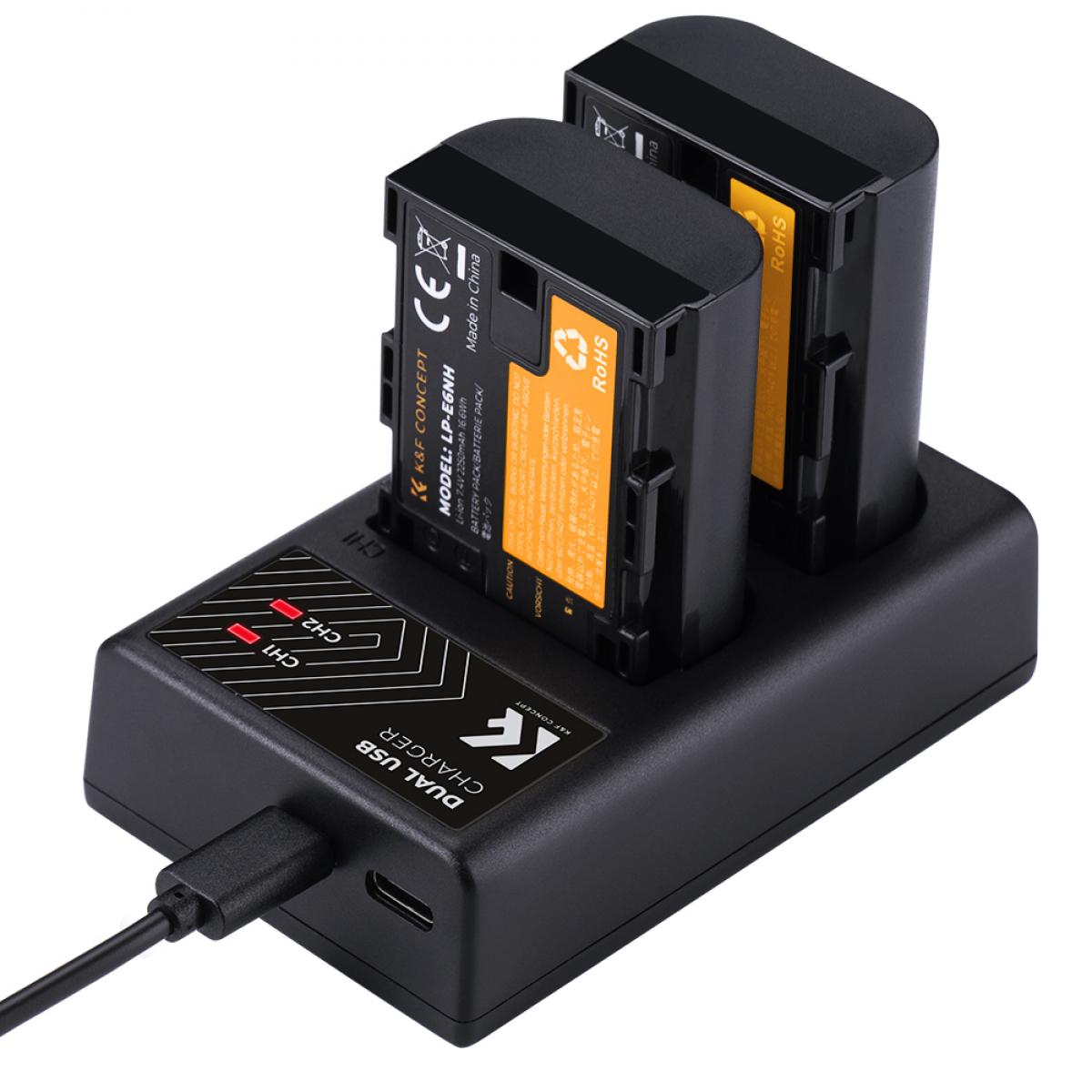 K&F Concept LP-E6NH canon battery 2-pack dual slot battery charger kit KF28.0021
