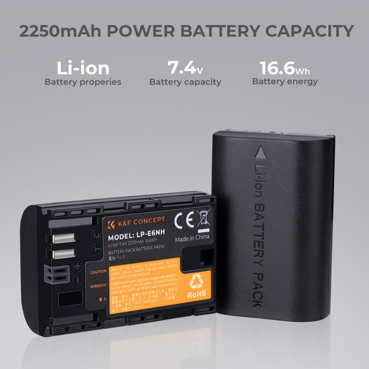 K&F Concept LP-E6NH canon battery 2-pack dual slot battery charger kit KF28.0021
