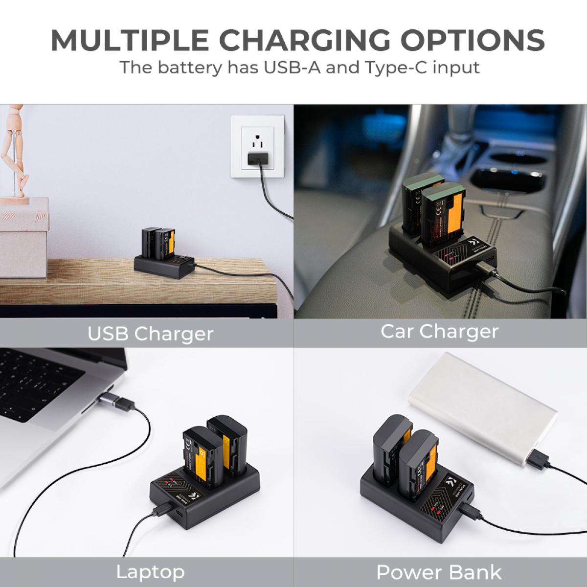 K&F Concept LP-E6NH canon battery 2-pack dual slot battery charger kit KF28.0021