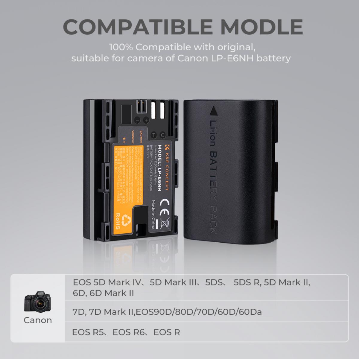 K&F Concept LP-E6NH canon battery 2-pack dual slot battery charger kit KF28.0021