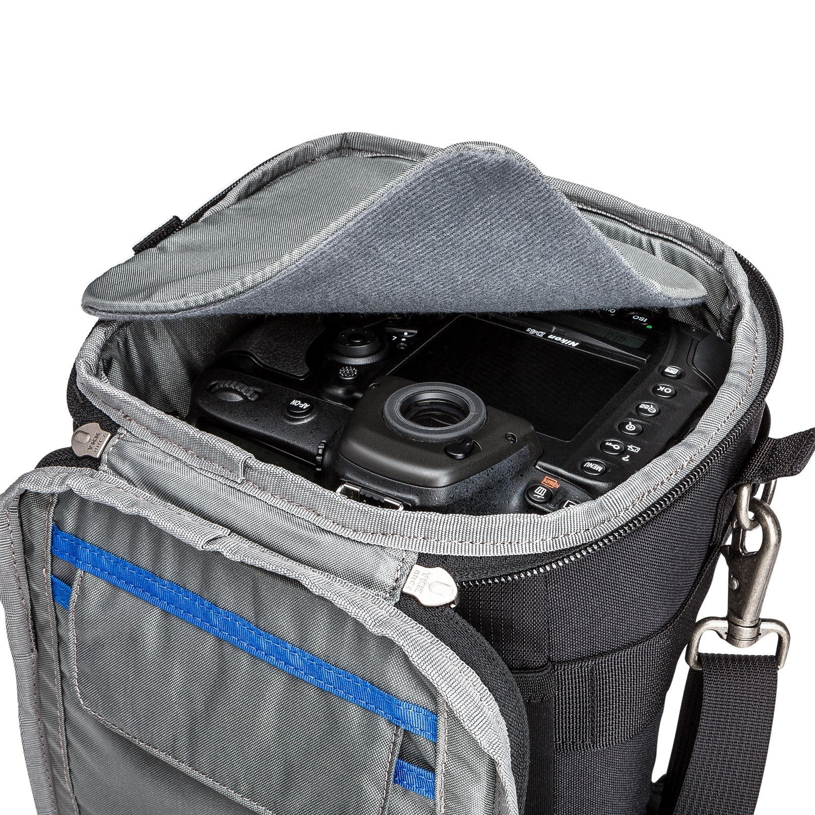 Think Tank Digital Holster 50 V2 top angle with lid open and protective padding down