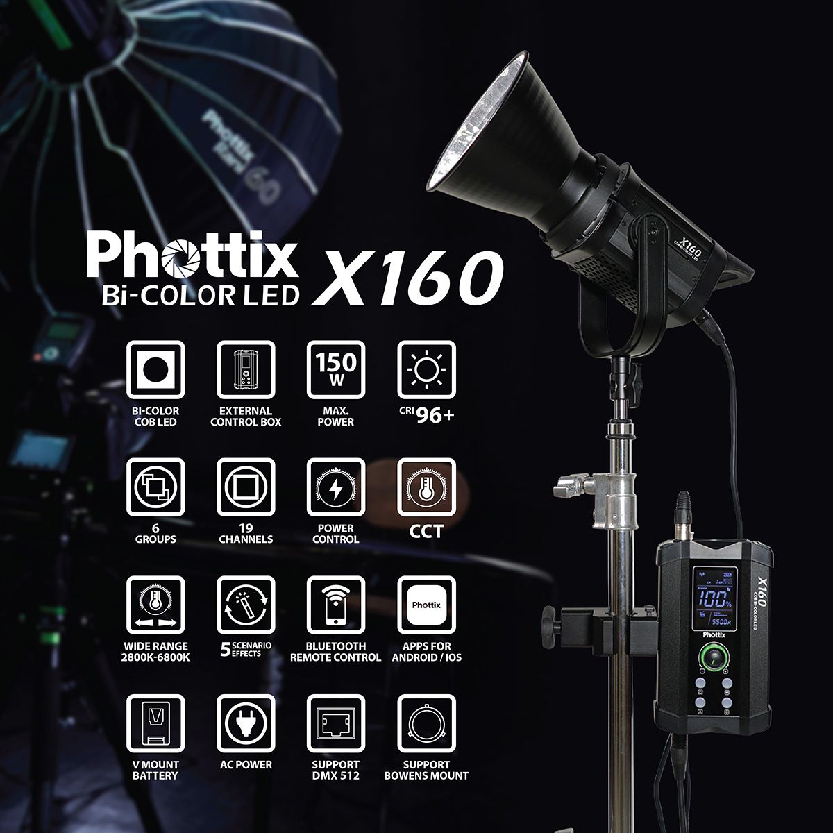 Phottix X160 COB BI-Color LED Portable Studio Light